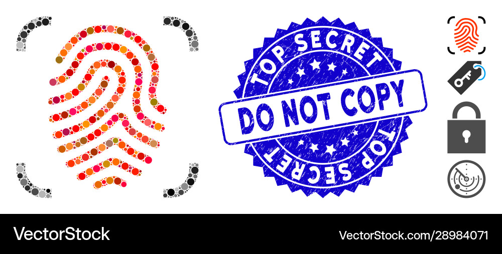 Mosaic fingerprint scan icon with textured top Mosaic fingerprint scan icon with textured top vector image
