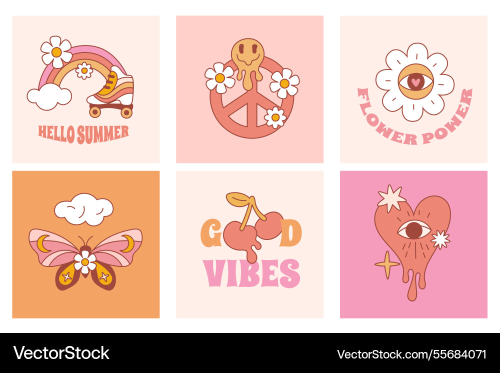 Retro hippie cards peace and love mini Retro hippie cards peace and love mini vector image