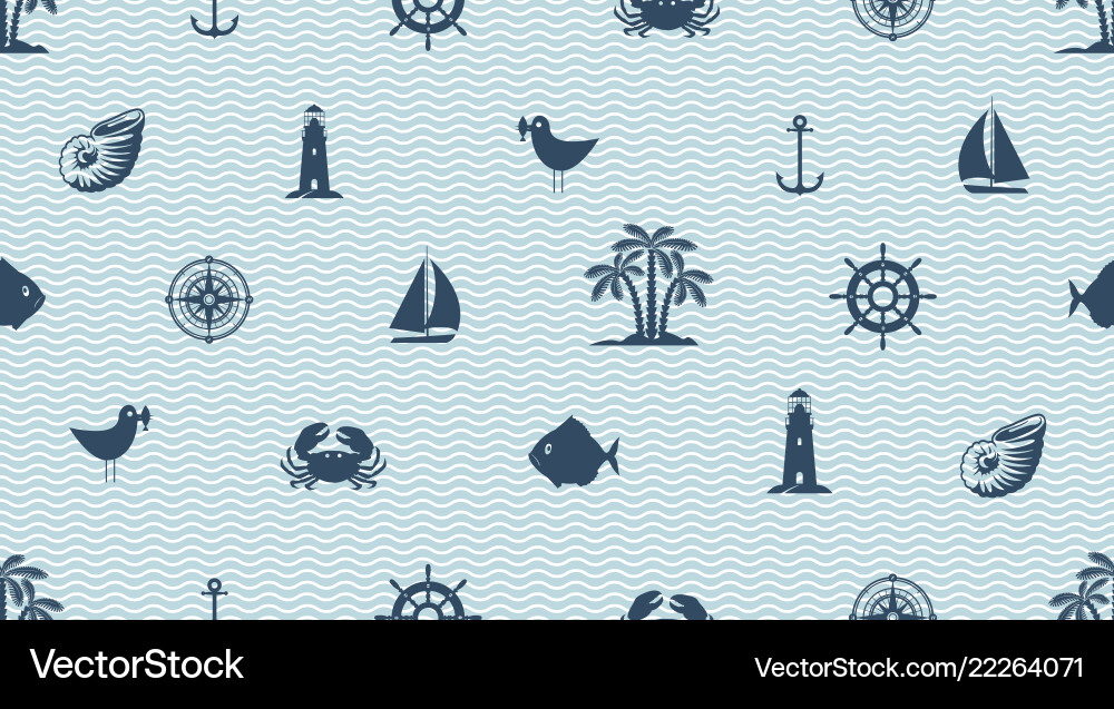 Seamless background with cute sea objects Seamless background with cute sea objects vector image