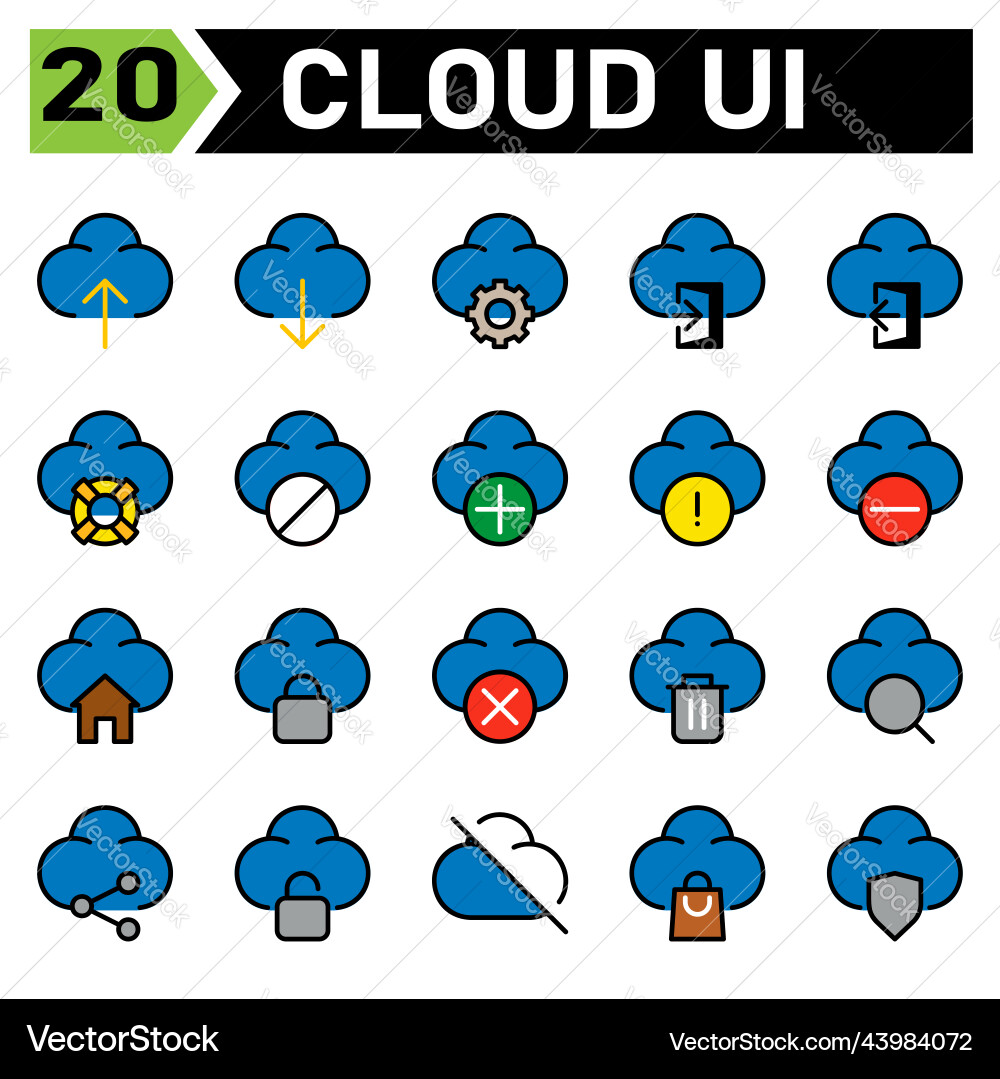 Cloud user interface icon set include upload vector image