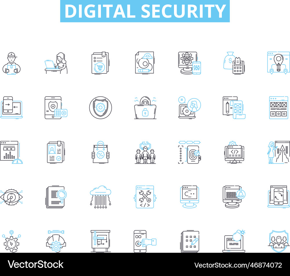 Digital security linear icons set encryption vector image