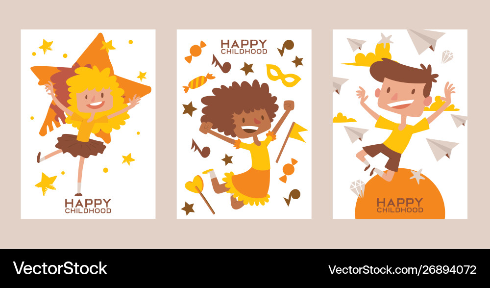 Happy childhood set cards posters Happy childhood set cards posters vector image