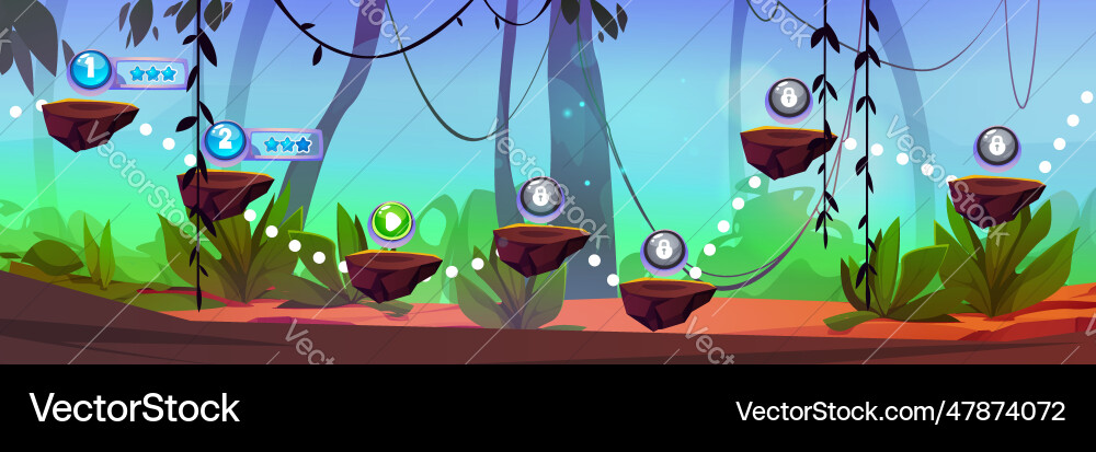 Magic jungle forest level map game background Magic jungle forest level map game background vector image