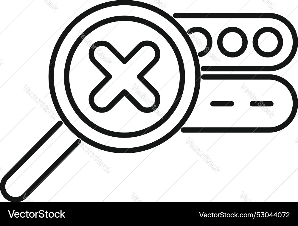 Magnifying glass showing cross mark detecting Magnifying glass showing cross mark detecting vector image
