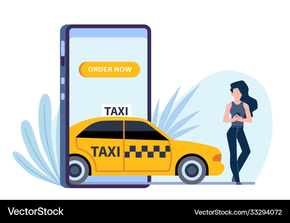 Online Taxi Frau Anrufe Auto durch Online Taxi Frau Anrufe Auto durch vektorbild