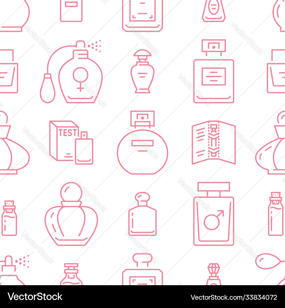 Perfume bottles seamless pattern with line icons Perfume bottles seamless pattern with line icons Vector Image