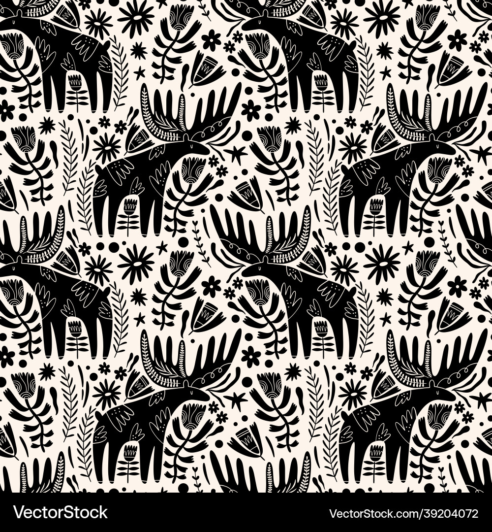 Scandinavian Moose Pattern Vector Image