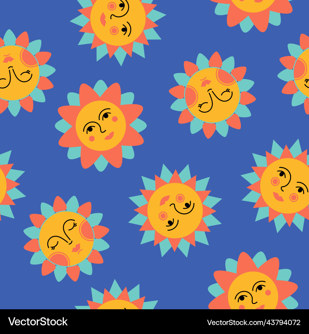 Seamless pattern of colorful abstract suns Vector Image