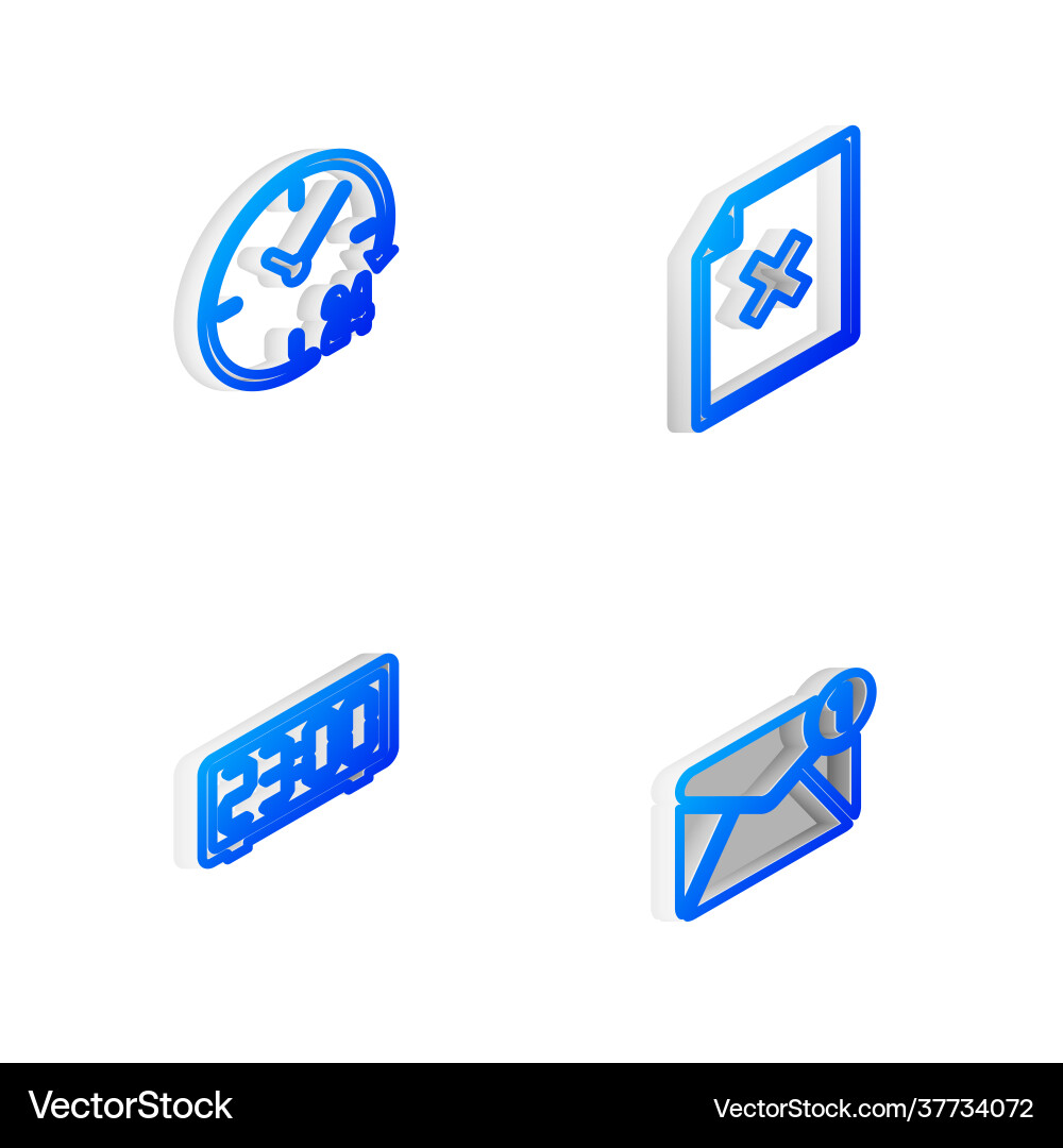Set isometric line delete file document clock 24 Set isometric line delete file document clock 24 vector image