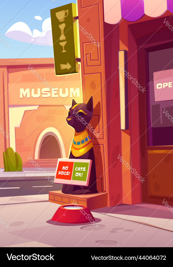 Stadtstraße mit Katzencafé und Museumsgebäude Stadtstraße mit Katzencafé und Museumsgebäude vektorbild