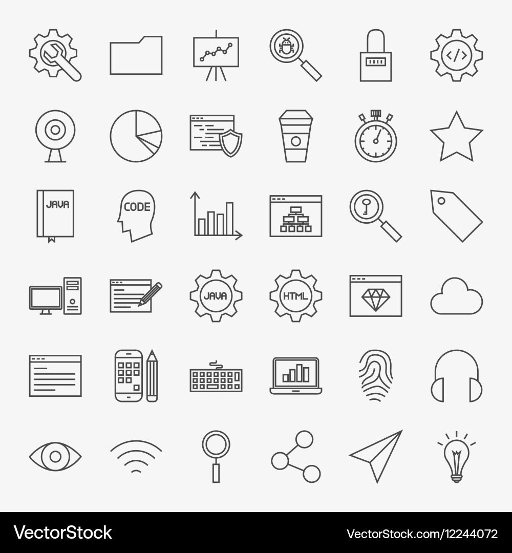 Web development line icons set vector image