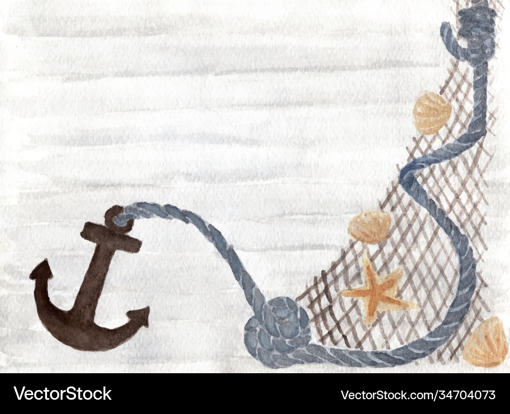 Anchor rope shell and starfish caught in net Anchor rope shell and starfish caught in net vector image