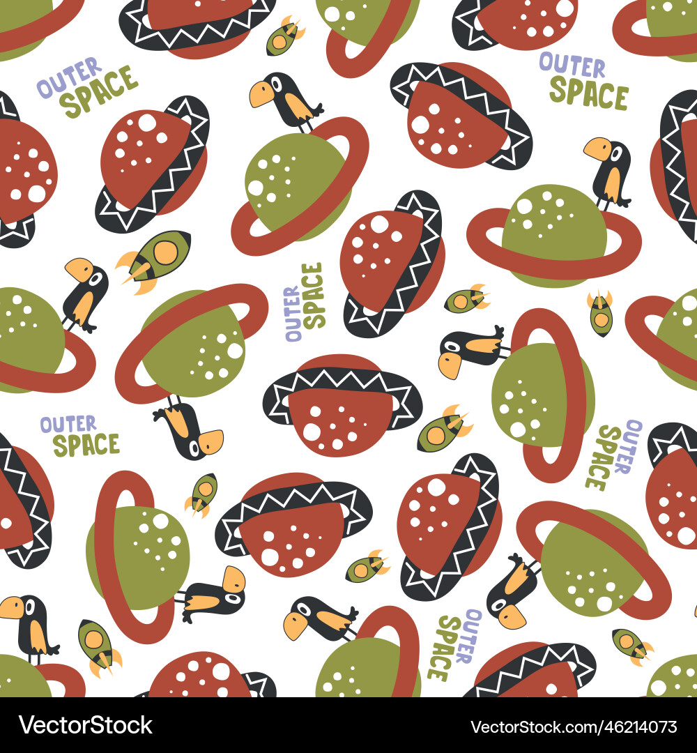 Bird character in the space with planet Vector Image