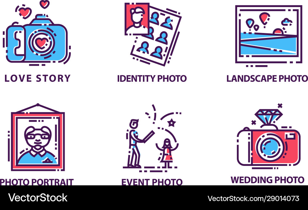 Camera modes set photography equipment Vector Image