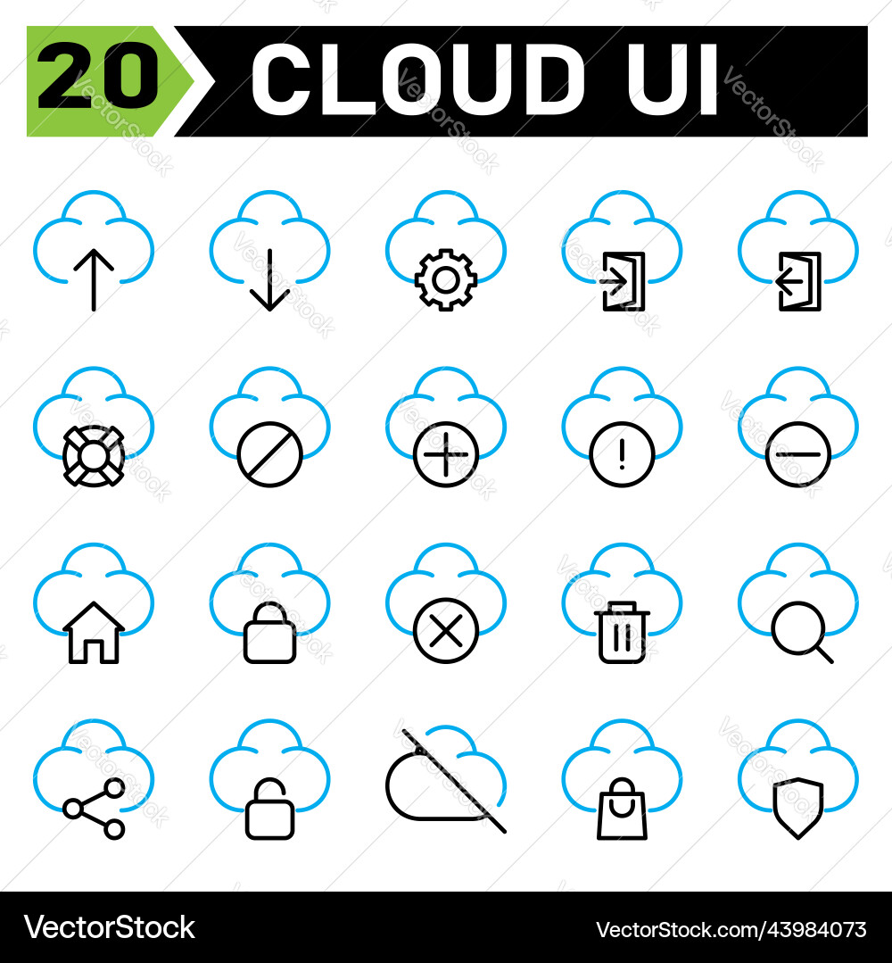 Cloud-Benutzeroberfläche-Symbol-Set enthalten Upload Cloud-Benutzeroberfläche-Symbol-Set enthalten Upload vektorbild