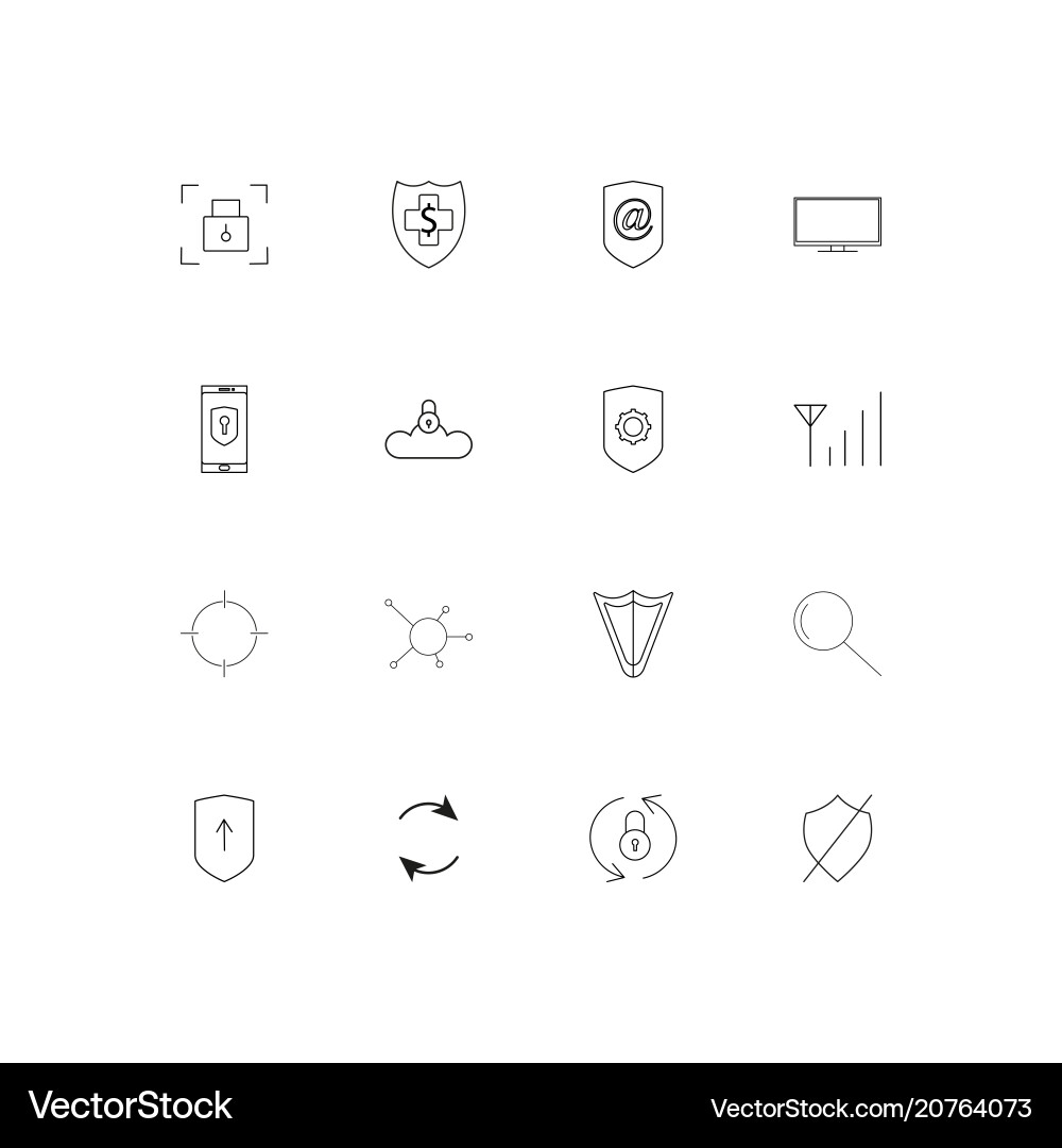 Internet security linear thin icons set outlined vector image