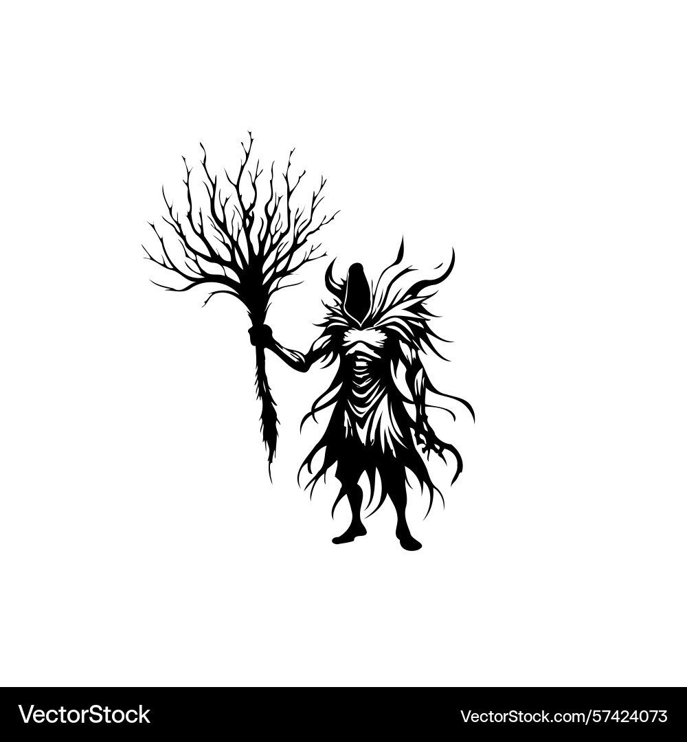 Mystical forest entity wielding a barren tree Vector Image