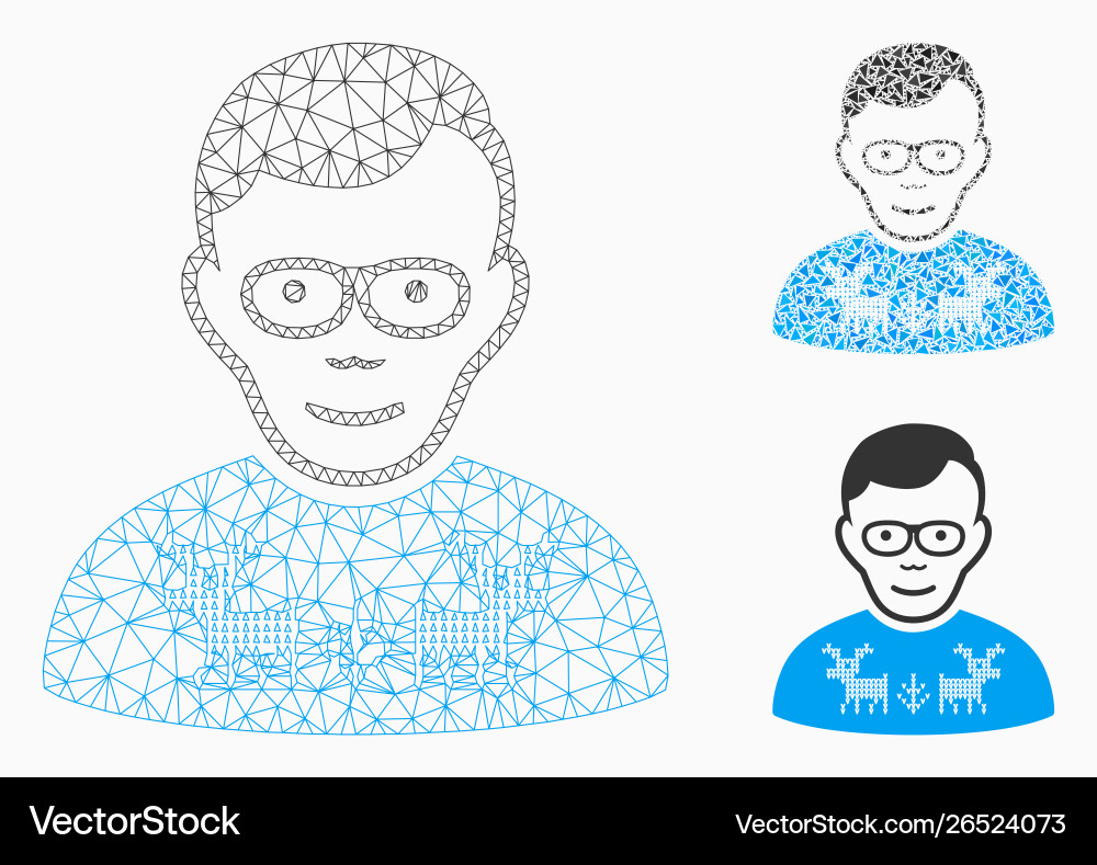 Nerd guy mesh carcass model and triangle Nerd guy mesh carcass model and triangle vector image