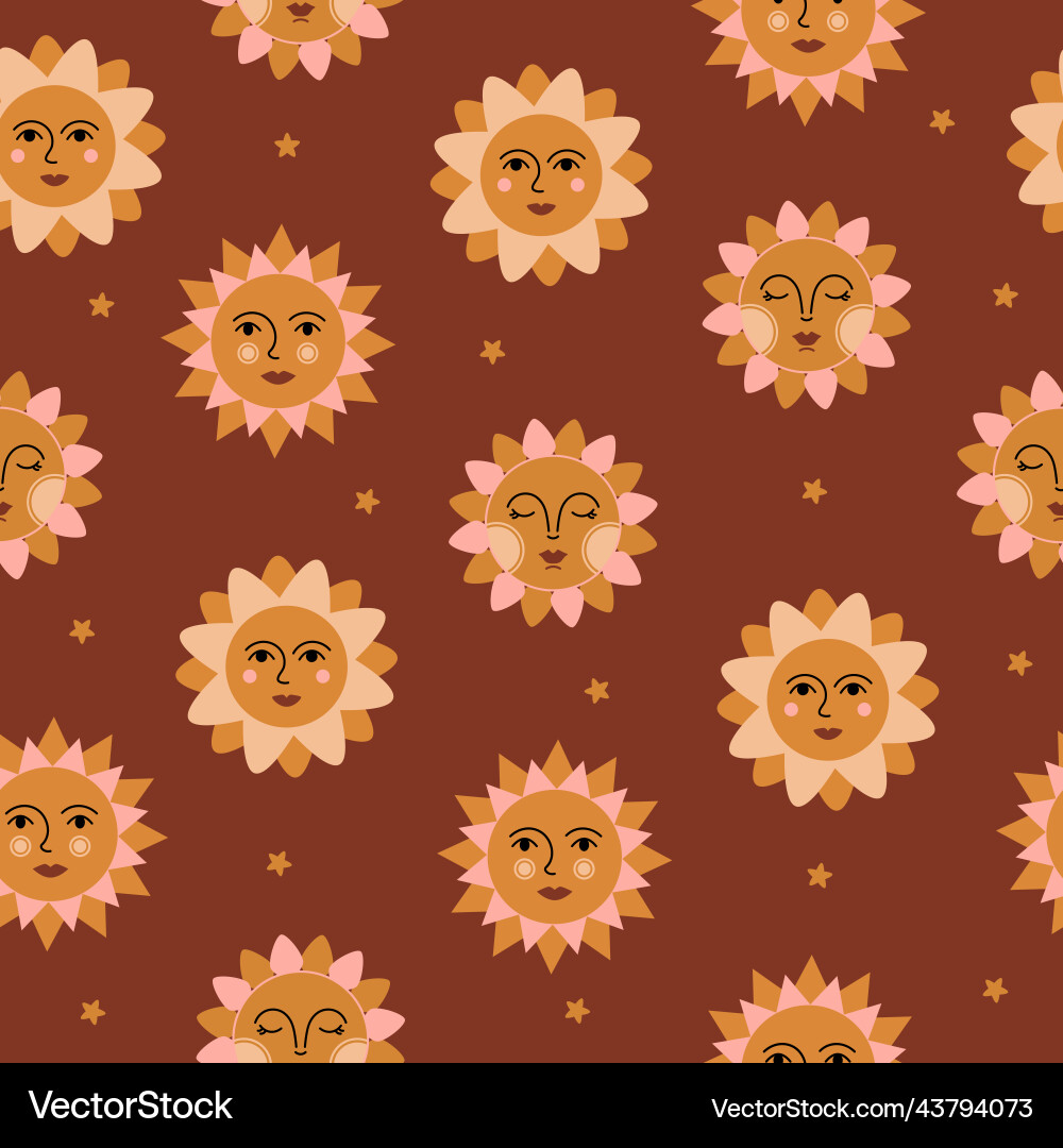 Seamless pattern of colorful abstract suns Seamless pattern of colorful abstract suns Vector Image