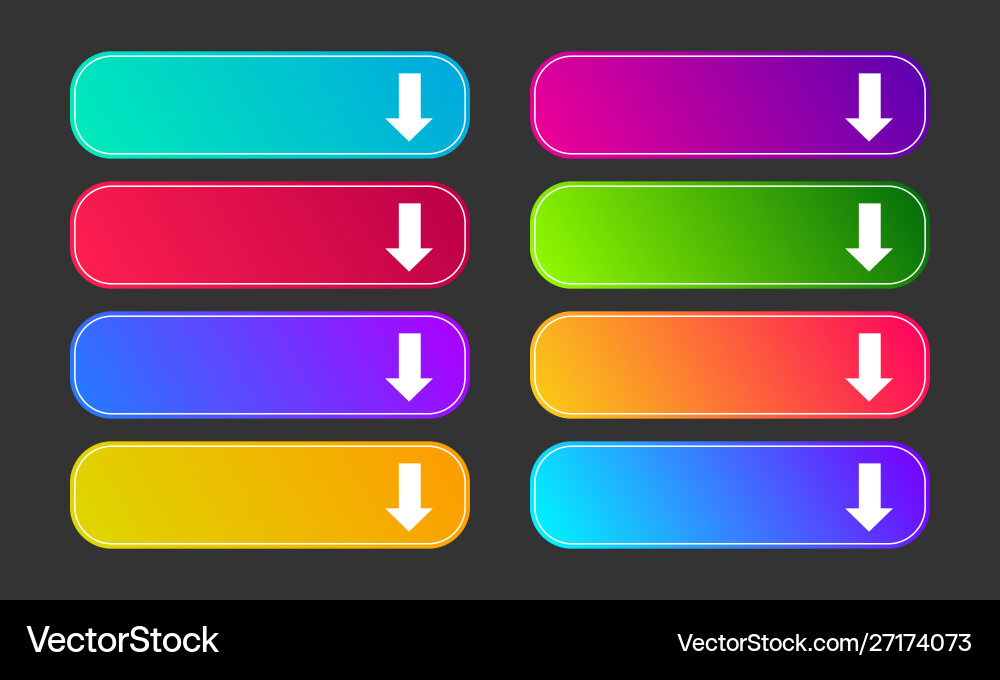 Set eight modern gradient buttons with arrows vector image
