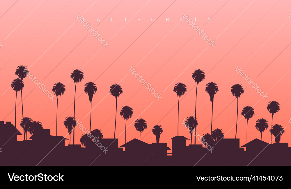 Sunset Palm Villa Skyline Vector Image