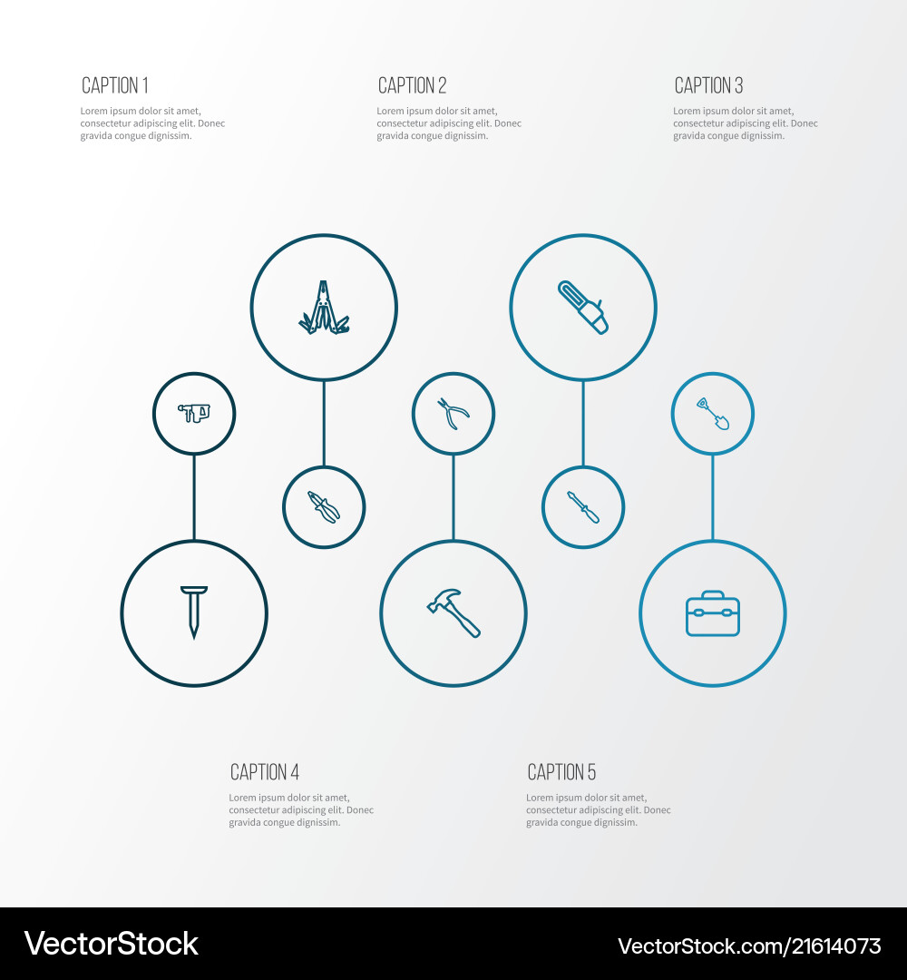 Tools icons line style set with toolbox hammer Tools icons line style set with toolbox hammer vector image