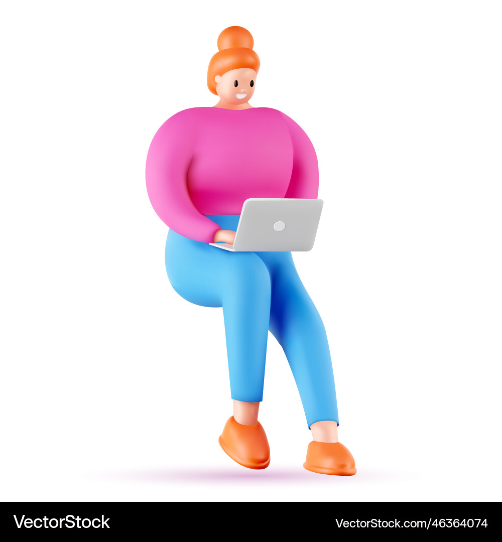3d cartoon character with computer 3d cartoon character with computer vector image