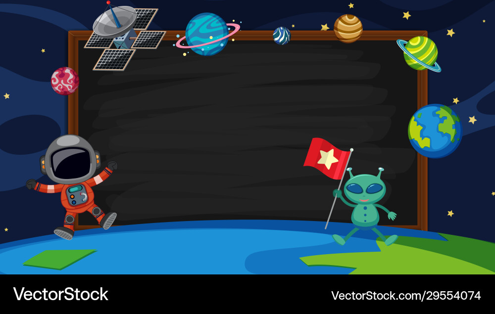 Border template with alien and astronaut Border template with alien and astronaut vector image
