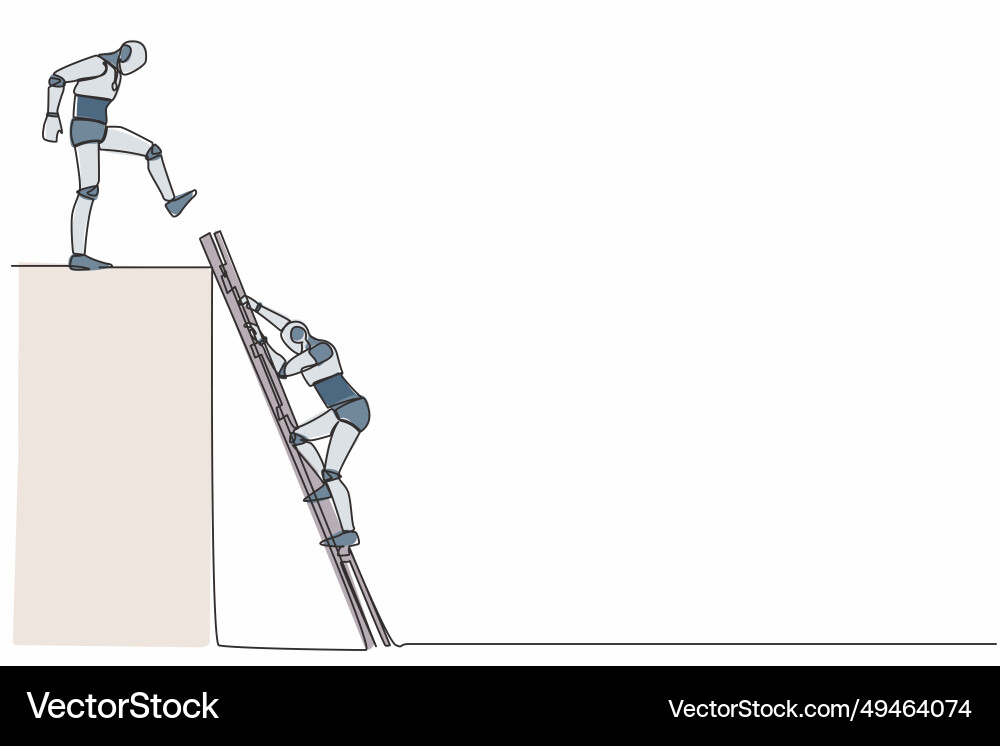 Continuous one line drawing robot kicking to make Vector Image