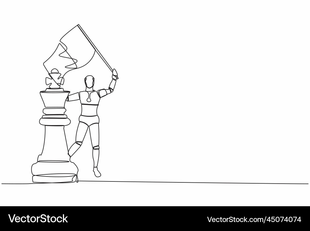 Continuous one line drawing robot waving flag Continuous one line drawing robot waving flag vector image