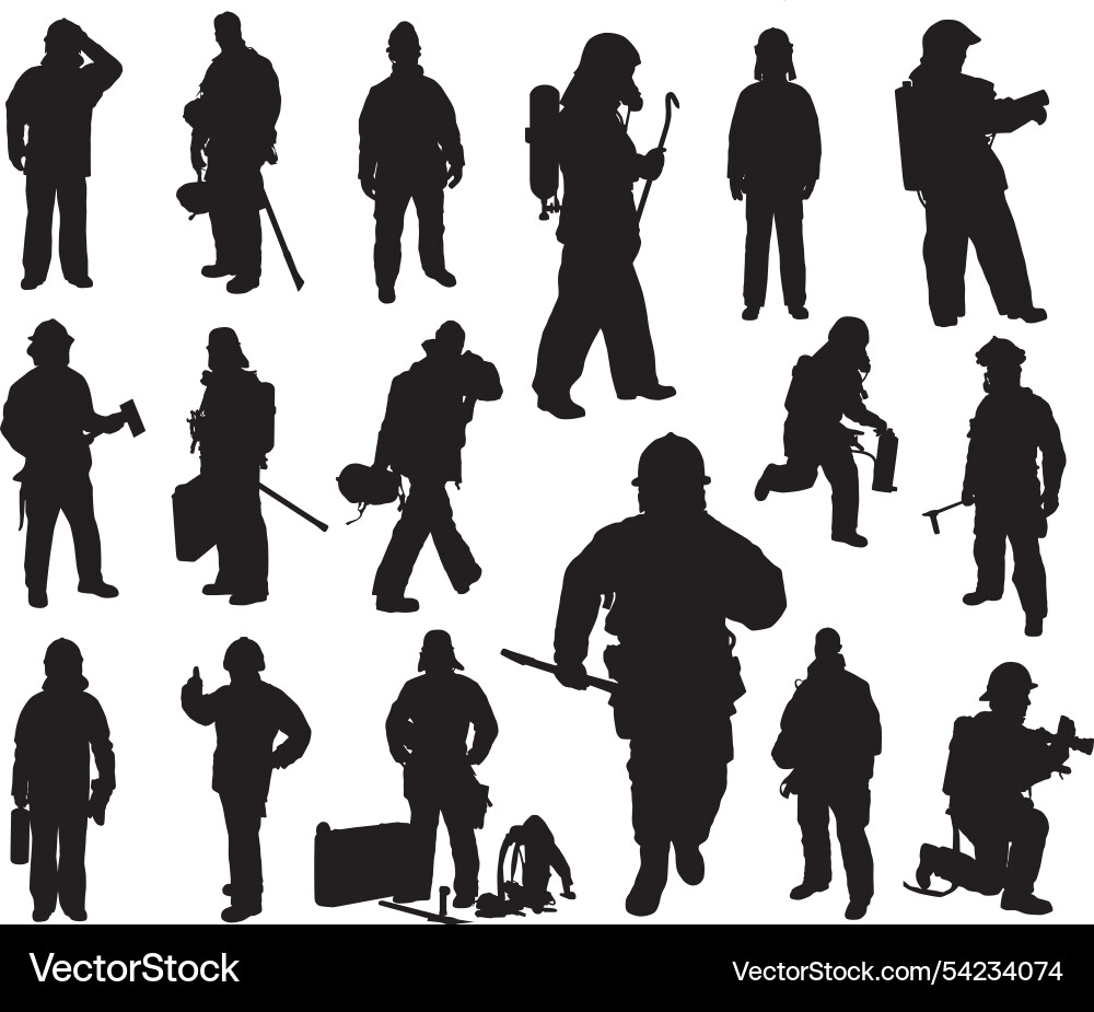 Fireman silhouettes Royalty Free Vector Image - VectorStock
