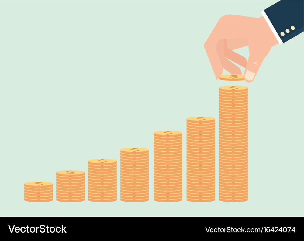 Human hand adding golden coin in the final row vector image