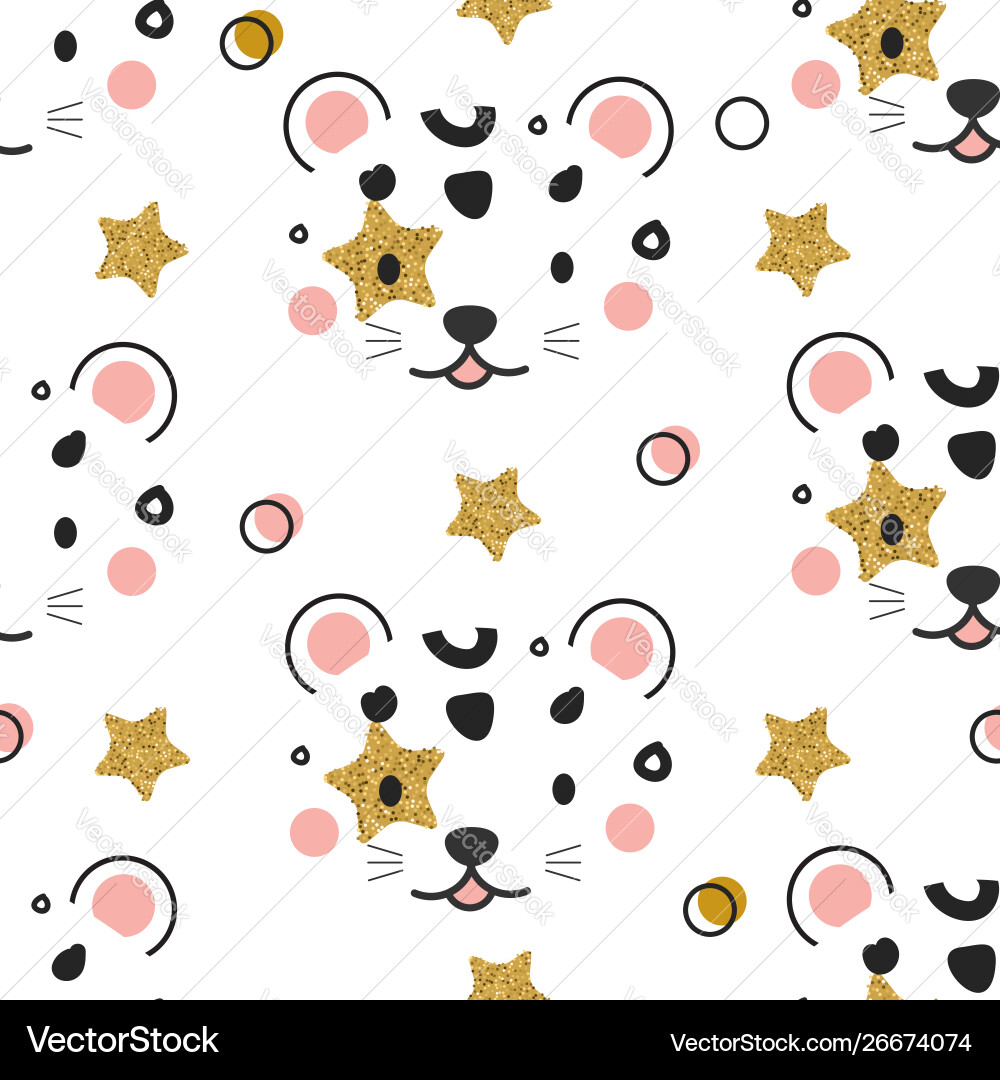 Leopard Face Seamless Pattern Vector Image