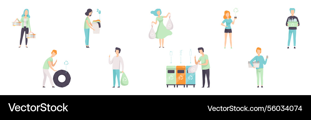 Man and woman sorting garbage trash set Man and woman sorting garbage trash set vector image