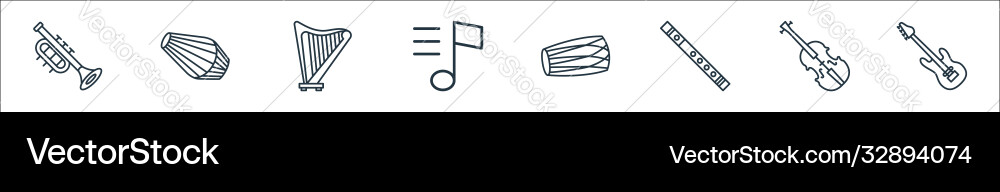 Music instruments line icons linear set quality vector image