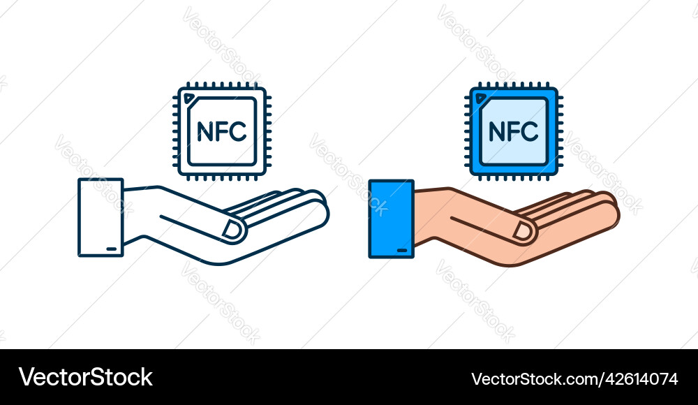 Nfc processor icon with hands chip near Nfc processor icon with hands chip near vector image