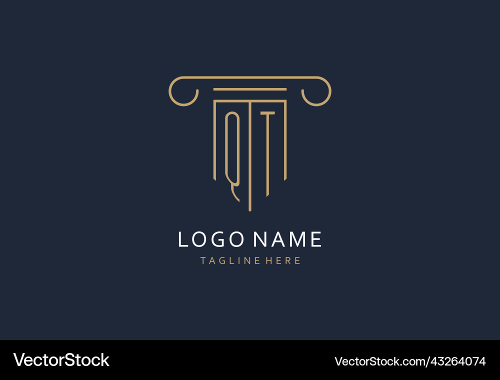 Qt initial with pillar shape logo design creative Qt initial with pillar shape logo design creative Vector Image