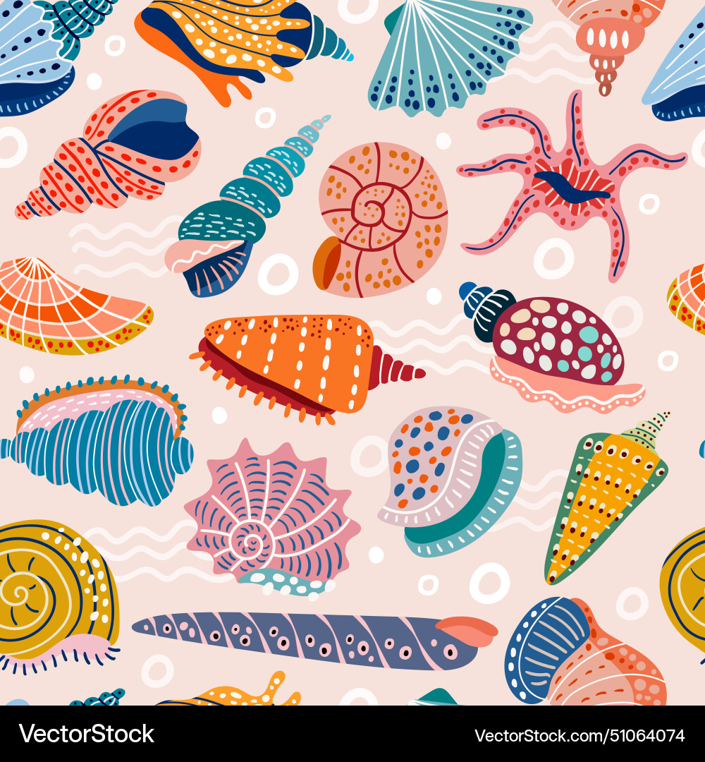 Seashell pattern doodle stylized seashells Vector Image
