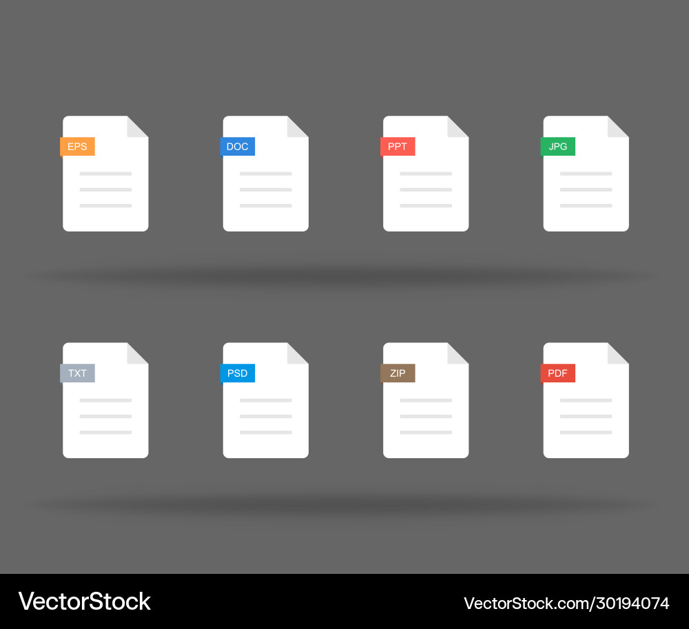 Set document file formats like pdf eps doc psd vector image
