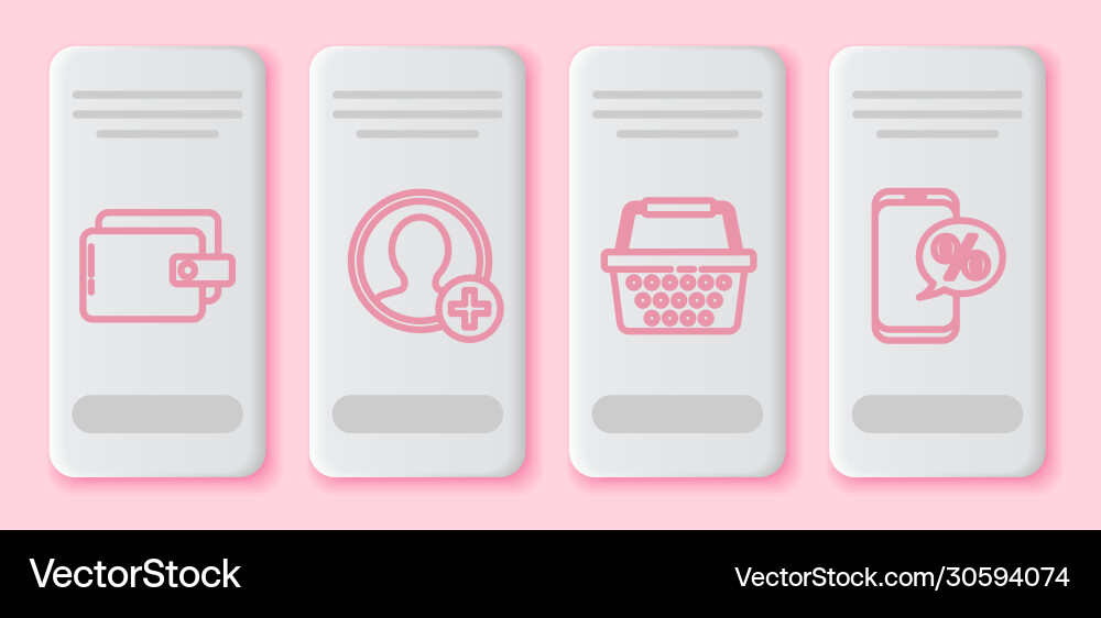 Set line wallet create account screen shopping Vector Image