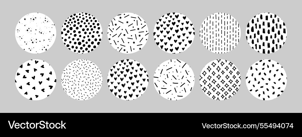 Set of hand drawn black and white doodle textures Set of hand drawn black and white doodle textures vector image