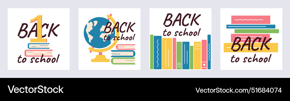 Set von quadratischen Bannern zurück zur Schule Set von quadratischen Bannern zurück zur Schule vektorbild