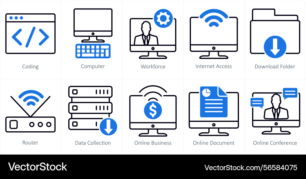 A set of 10 business and office icons as coding vector image