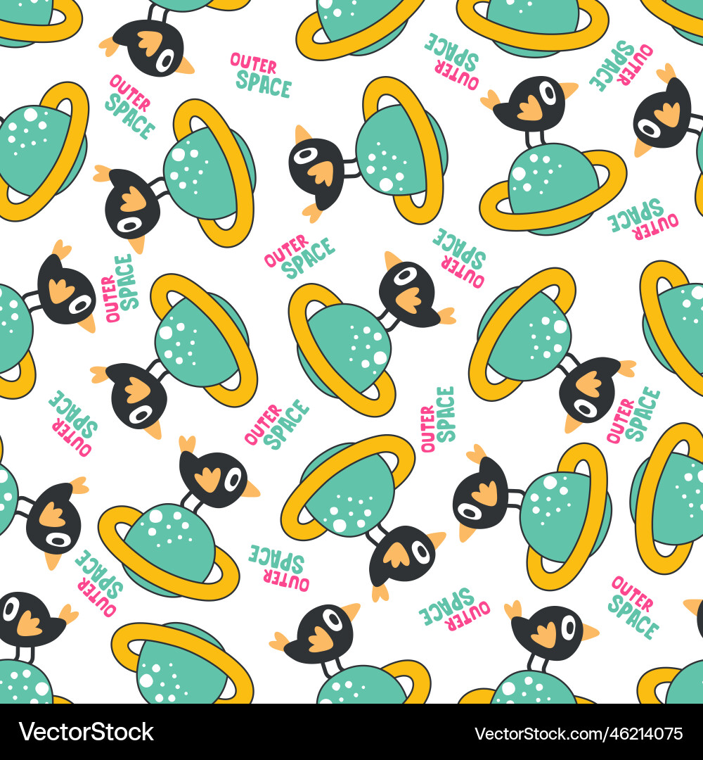Bird character in the space with planet Bird character in the space with planet Vector Image