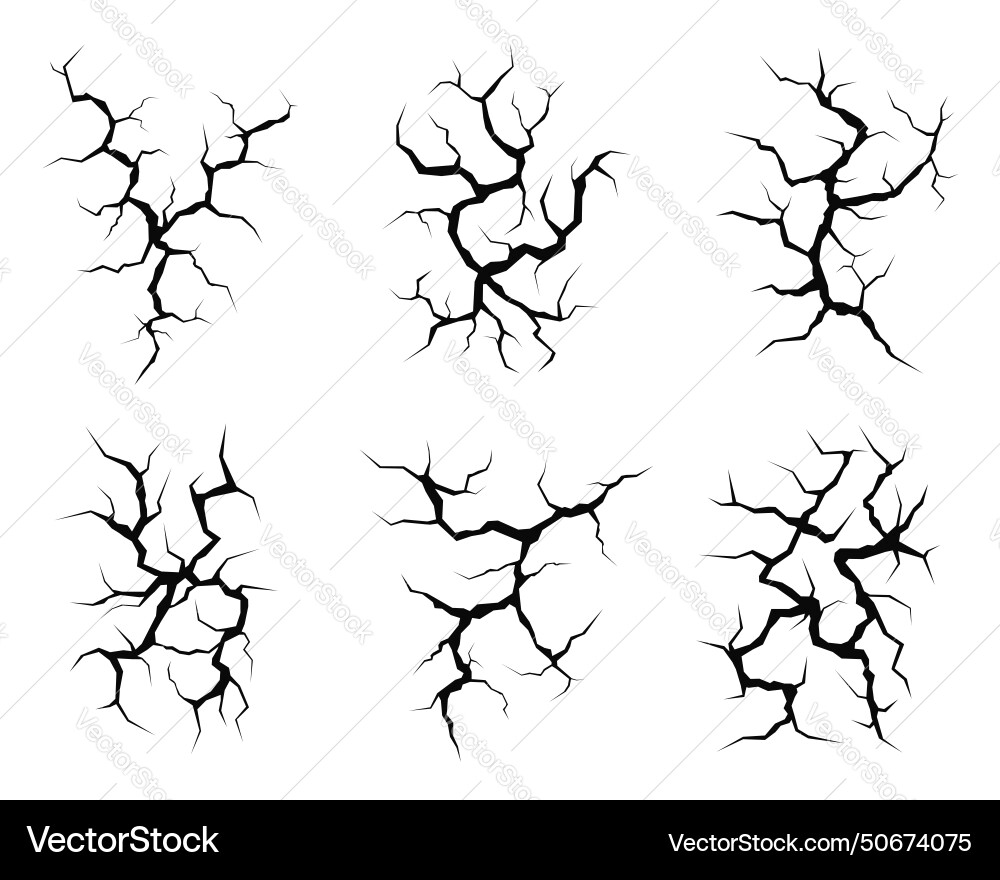 Cracks and abstract texture of fissures set Cracks and abstract texture of fissures set vector image