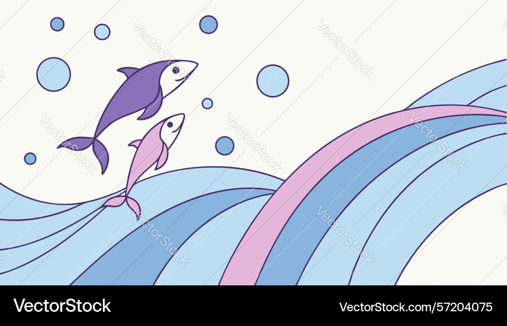 Dynamic shark and fish leaping from abstract vector image