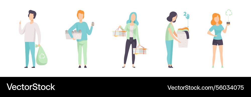 Man and woman sorting garbage trash set Man and woman sorting garbage trash set vector image