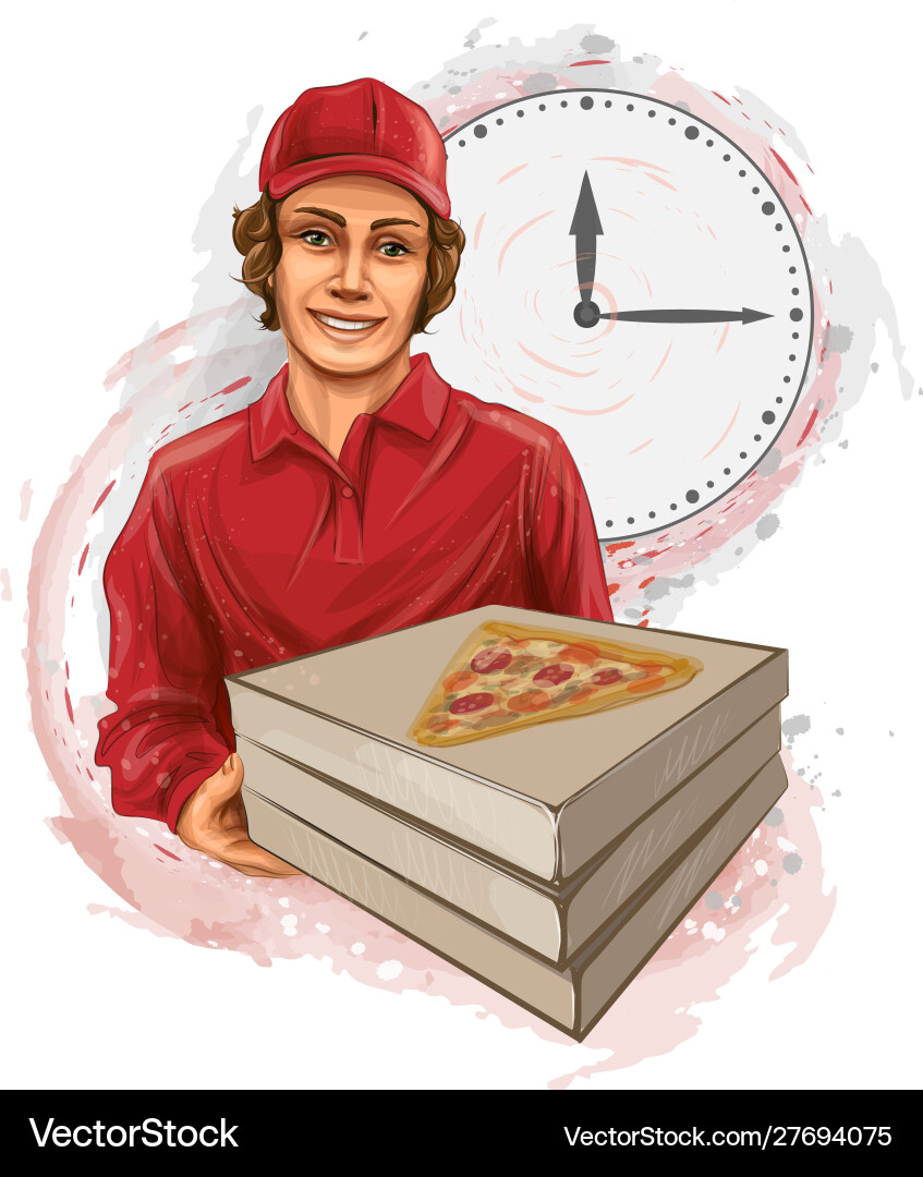 Pizza-Liefermann mit Karton Pizza-Liefermann mit Karton vektorbild