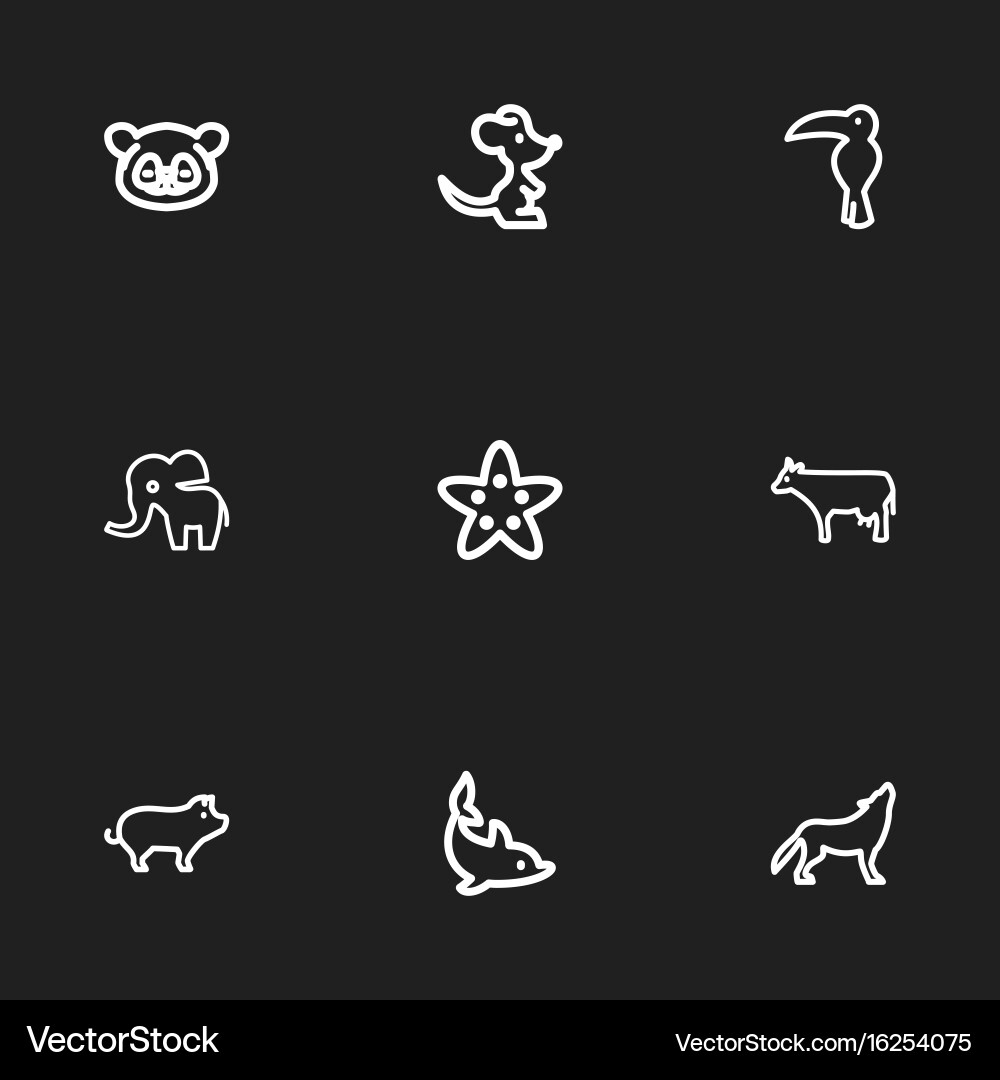 Set of 9 editable zoo outline icons includes Vector Image