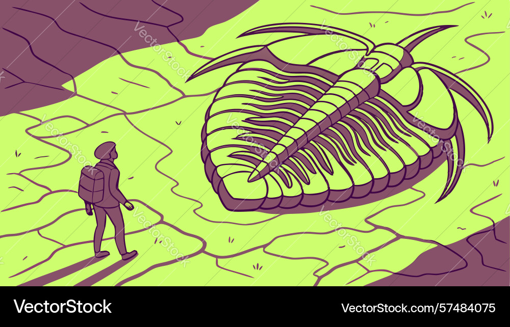 Trilobite fossil on a glowing path with abstract vector image